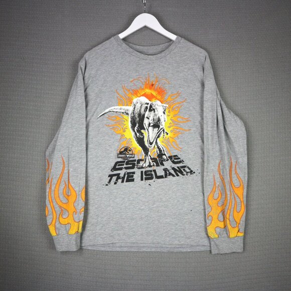 Jurassic World Flame Longsleeve Mens XL Grey Tee - Picture 1 of 5